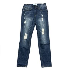 Judy Blue Denim Arts Co. Mid Rise Skinny Jeans Womens 1/25 Distressed Denim Blue